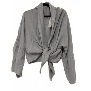 Newbbury Kustom all cotton blue front tie bell sleeve boho blouse sz S #1652